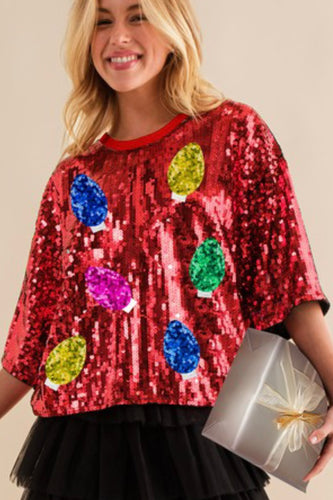 Main Strip Christmas Light Sequin Top