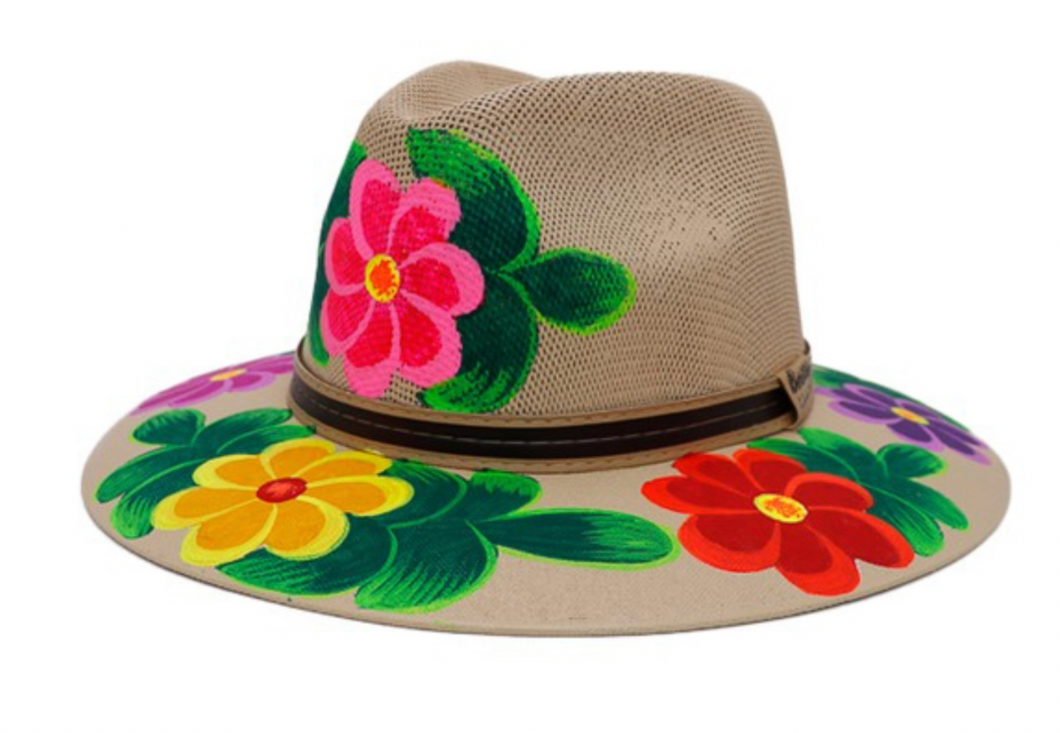Hand Painted Floral Rancher Fedora