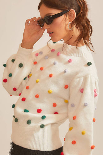 Main Strip - 3D Multi Color Polka Dot Long Sleeve Sweater
