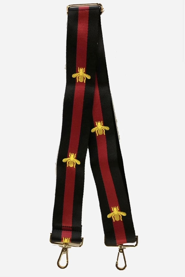 Ahdorned Black & Red Striped Strap with Gold Bee