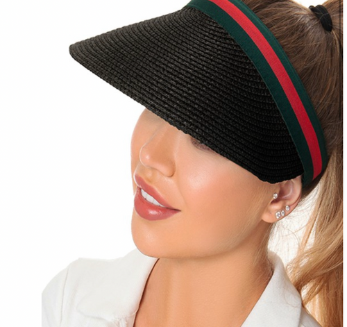 Tri-Stripe Band Straw Sun Visor