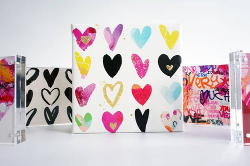 Valentine Colorful Hearts with Glitter Canvas