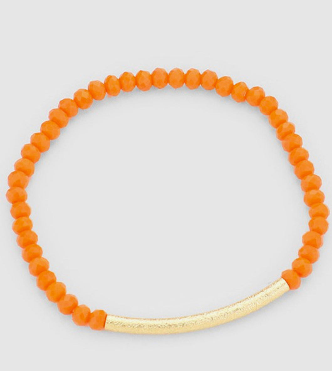 Beaded Bracelet in Grey, Gold & Orange