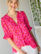 Load image into Gallery viewer, Jodif Hot Pink Leopard Blouse