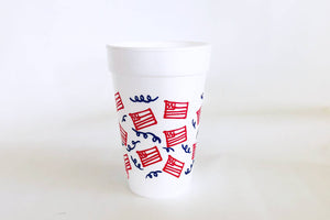 Two Funny Girls - Foam Cup Pack {Patriotic American Flag with Streamers}