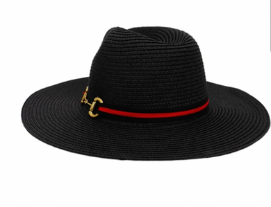 Tri-Striped Buckle Floppy Panama Rancher Hat