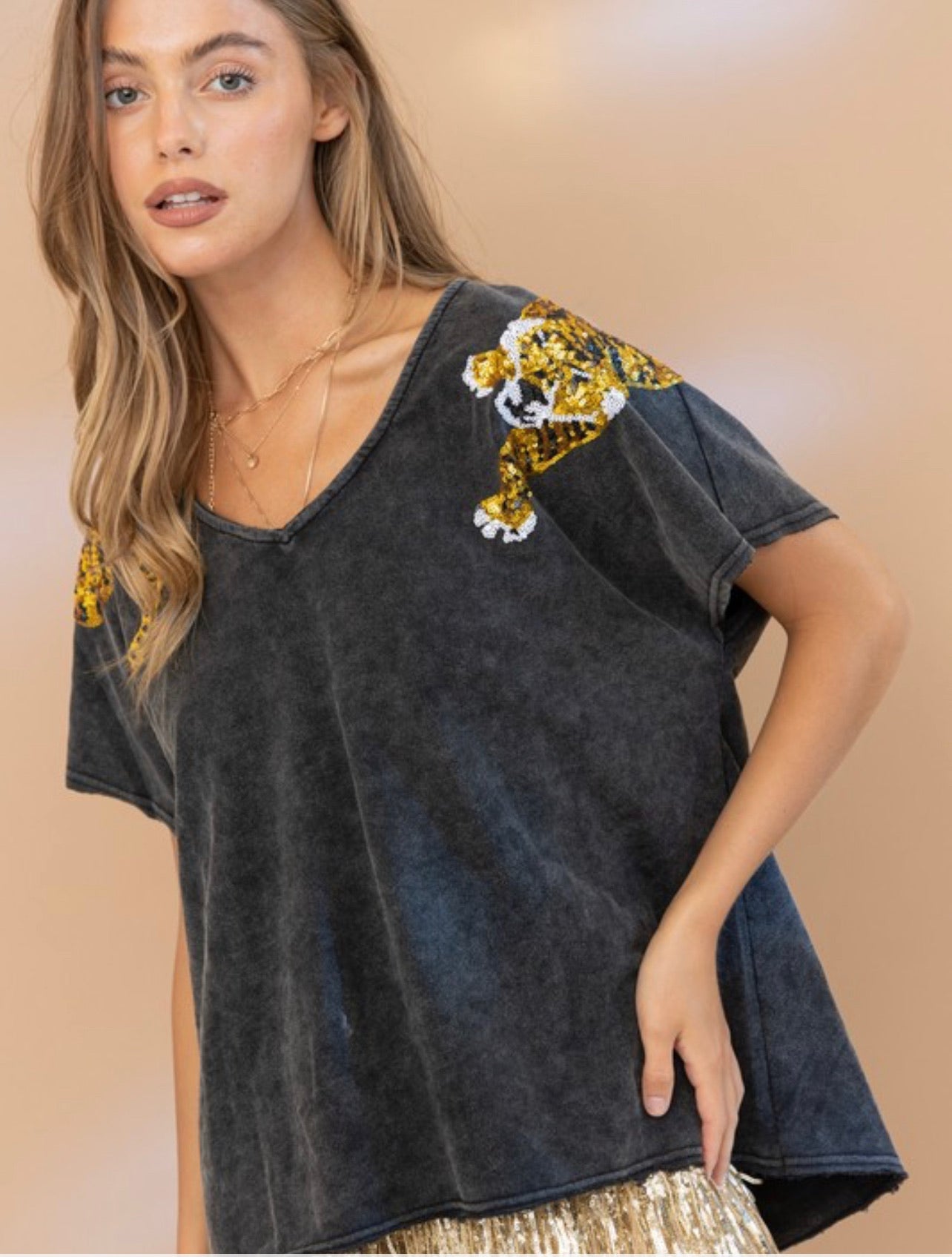 Sequin Tiger Tee by Queen of Sparkles