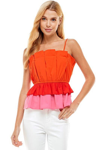 TCEC Sleeveless Pleated Layered Top