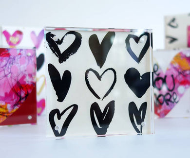 Valentine Hand-Drawn Hearts, Acrylic Block, Double-Sided