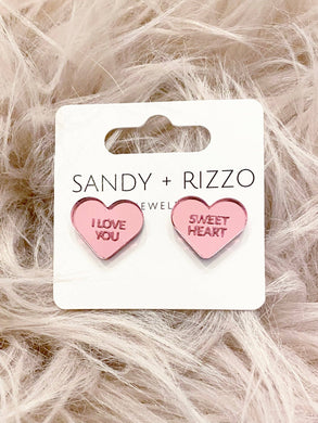 Sandy + Rizzo - Pink Conversation Heart studs