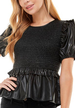 Load image into Gallery viewer, TCEC Black Faux Leather Peplum
