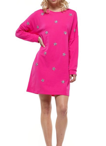 Hot Pink Knit Dress with Silver Stars