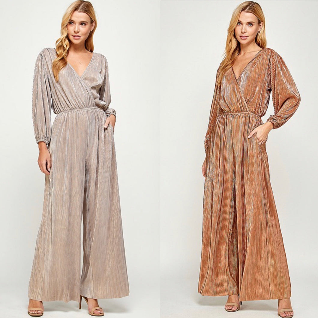 Metallic Jumpsuit: Available in Champagne or Gold