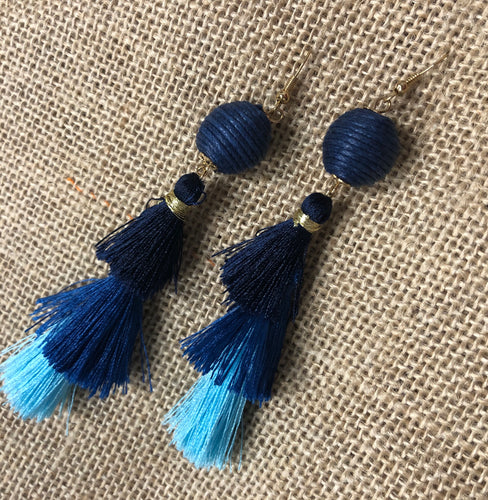 Multicolored Blue Tassel Earrings