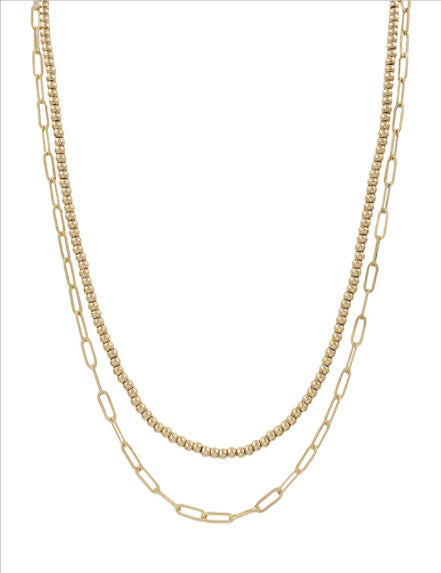Gold Paperclip Chain & Beaded Necklace