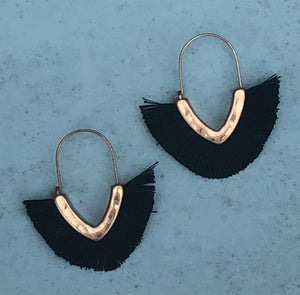 Black Fringe & Gold Earrings