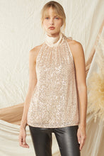 Load image into Gallery viewer, Champagne Sequin Bow Blouse