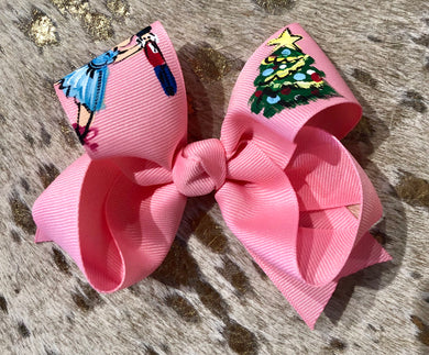 Medium Christmas Bow Pink with Nutcracker