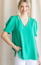 Load image into Gallery viewer, Jodifl Kelly green v-neck short sleeve top