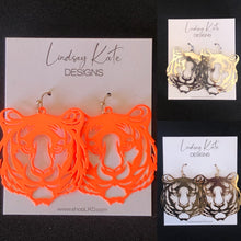 Load image into Gallery viewer, Orange, Gold, and Silver Tiger Earrings