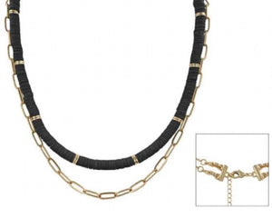 Black Disc & Paperclip Chain Necklace