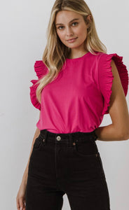 English Factory Mixed Media Ruffle Top in Pink