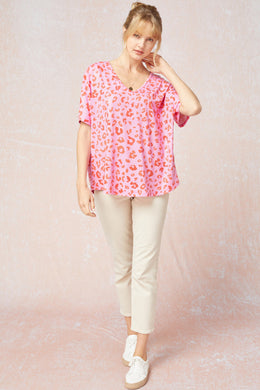 Red and Pink Leopard Top