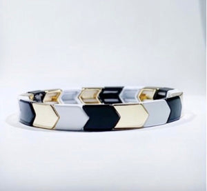 Caryn Lawn White, Gold & Black Chevron Bracelet