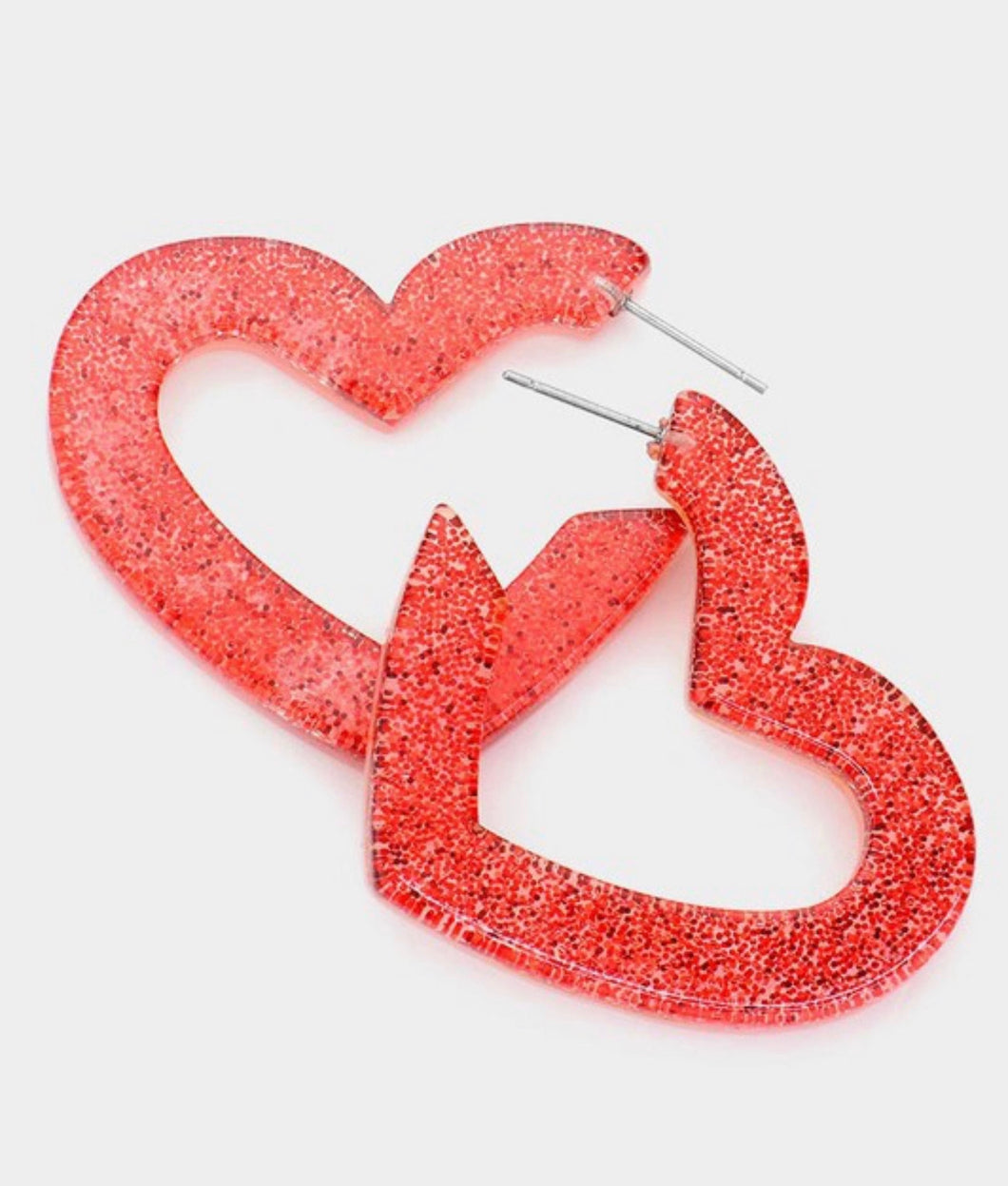 Red Glitter Heart Earrings