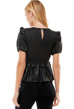 Load image into Gallery viewer, TCEC Black Faux Leather Peplum
