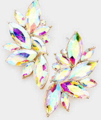 Iridescent Rhinestone Earrings in a Gold Setting