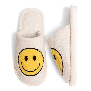 White and Beige Smiley Slippers