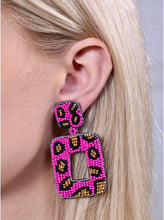 Load image into Gallery viewer, Caroline Hill Hot Pink Beaded Leopard Earrings