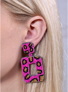 Caroline Hill Hot Pink Beaded Leopard Earrings