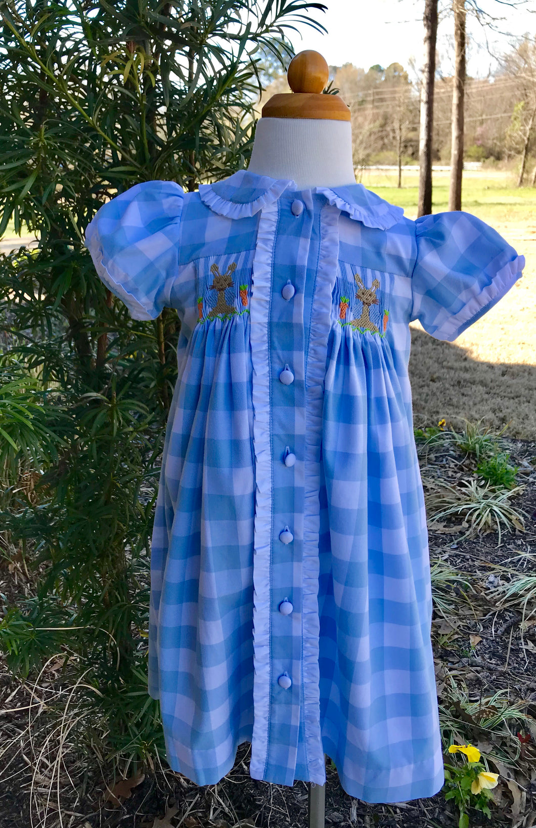 Banana Split Gingham Smocked Bunny Dress