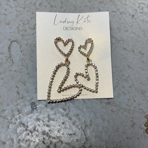 Gold Diamond Double Heart Earrings
