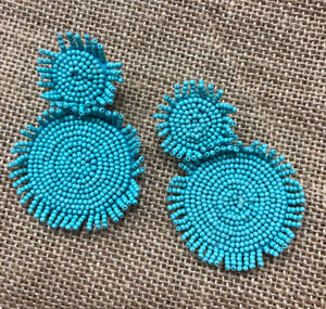 Double Circle Turquoise Beaded Earrings