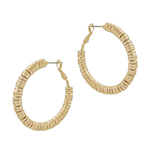 Gold Disc Bead Hoop Earrings
