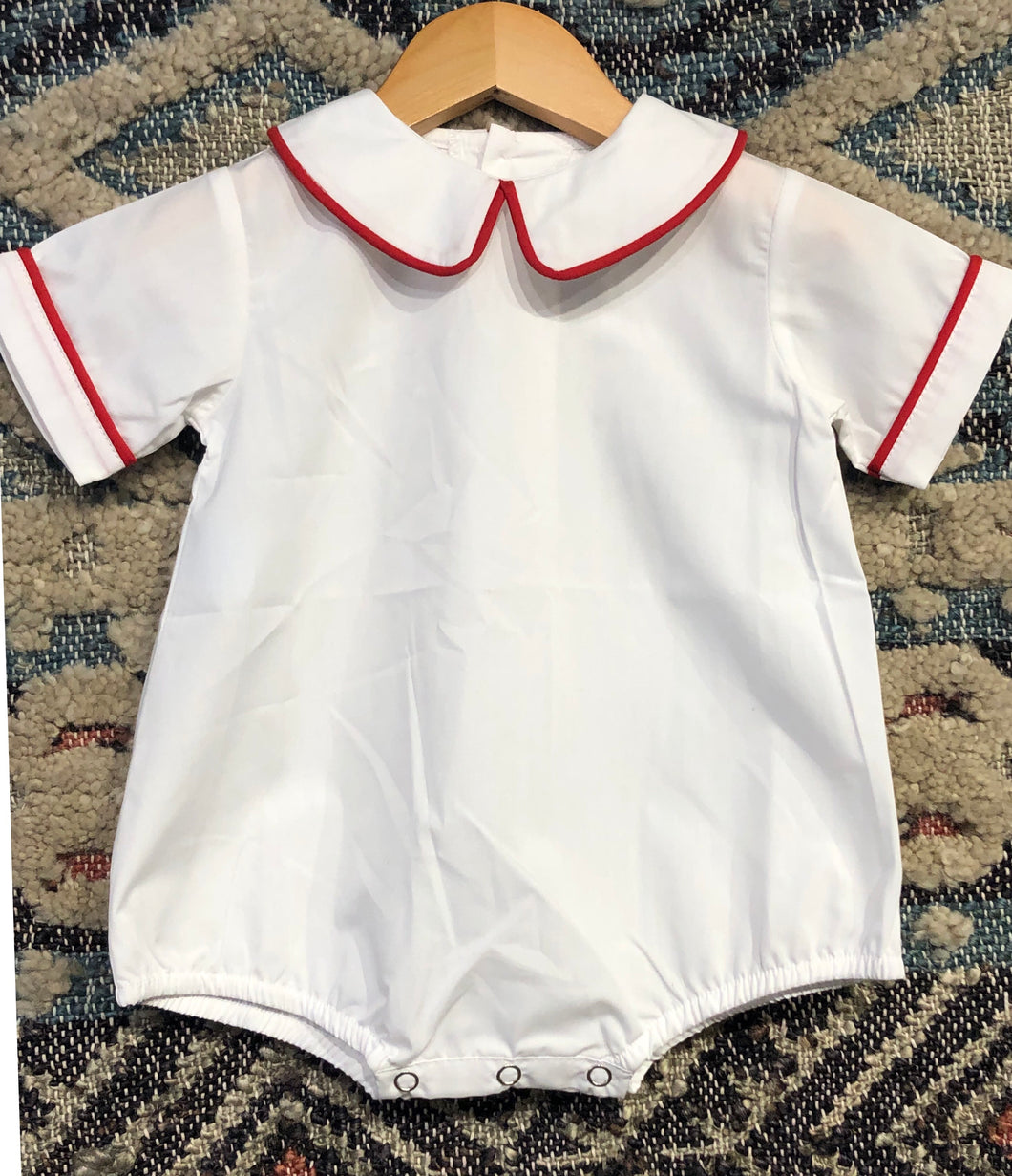 Remember Nguyen Boys White Onesie with Red Piping