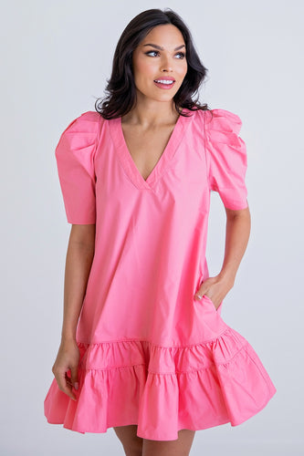 Karlie Pink Vneck with Puff Dress